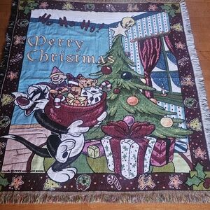 Warner Bros Sylvester Tweety Throw Blanket Tapestry Merry Christmas 1999 READ
